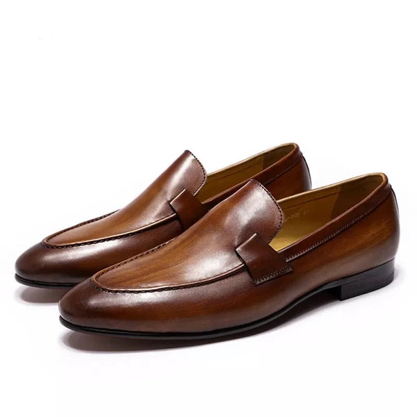 Men's Fashion Designer Genuine Leather Handmade Brown Loafer Dress Shoes