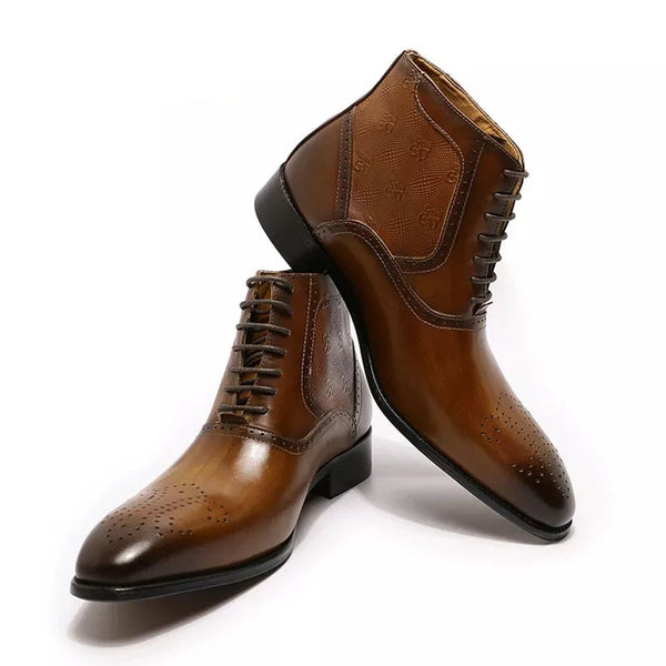Men's Luxury Ankle Genuine Leather Pointed Toe Black, Brown Lace-up Dress Boots