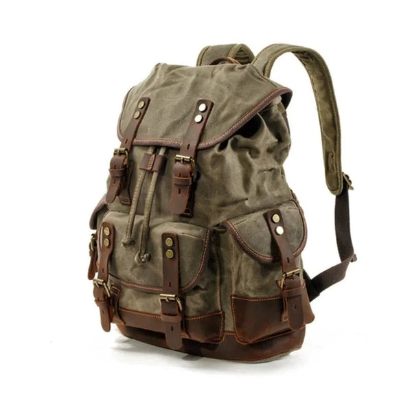 Men's Canvas Leather 15-inch Large Capacity Waterproof Travel brown, Black, Green Backpack
