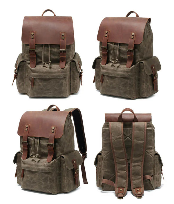Large Capacity Canvas Leather Fit For 15" Laptop Travel brown, coffee, Gray Unisex Backpack