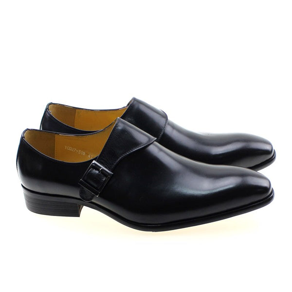 Brand Designer Classic Genuine Leather Black, Coffee Single Buckle Monk Strap Men's Dress Shoes