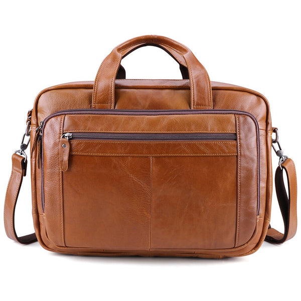 Men's Brown Genuine Leather 17" Laptop Messenger Briefcase