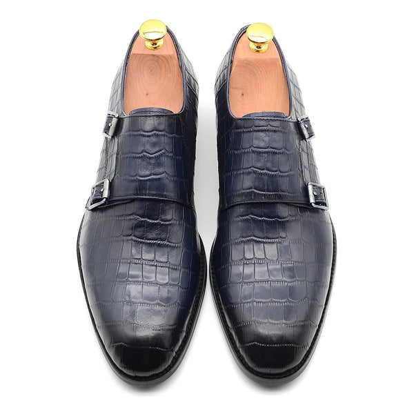 Classic Design Genuine Leather Crocodile Prints Gray, Brown, black Men's Double Buckle Monk Strap Dress Shoes