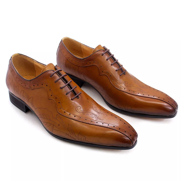Italian Style Men's  Brown Genuine Leather Oxford Lace-up Dress Shoes