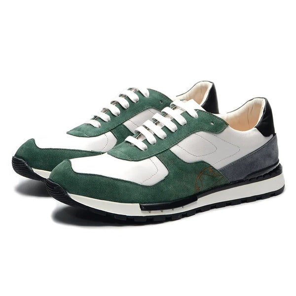 Men's Luxury Design Original Leather Mixed Green-White Oxfords Casual Fashion Sneakers