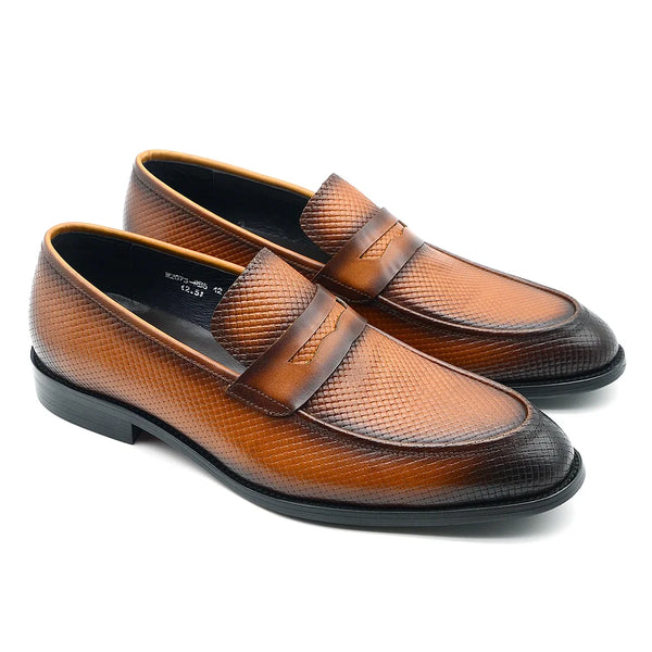 Men's Italian-Style Slip-on Penny Genuine Leather Woven Pattern Loafer Shoes