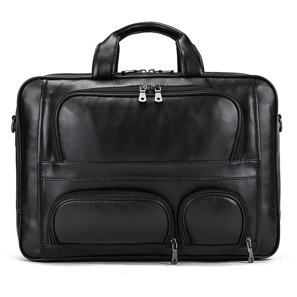 Double Layer Genuine Leather Office Business Black, Coffee 17" Laptop Briefcase