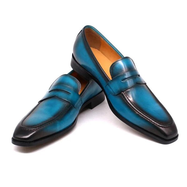 Handmade Men's Genuine Leather Classic Black, Blue Slip-on Italian Fashion Penny Loafer Shoes