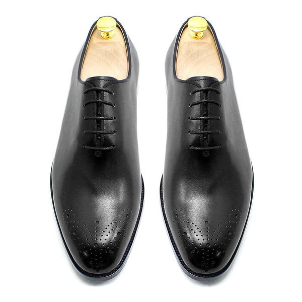 Men's Italian Design Genuine Leather Whole-Cut Oxford Black, Blue Lace-Up Shoes