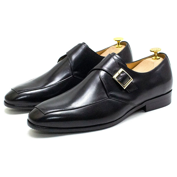 Fashion Men's Genuine Leather Single Monk Strap Buckle black, Brown Dress Shoes
