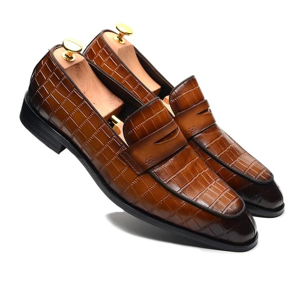 Men's Handmade Italian Style Crocodile Pattern Genuine Leather Slip-on Black, Brown Loafer Shoes