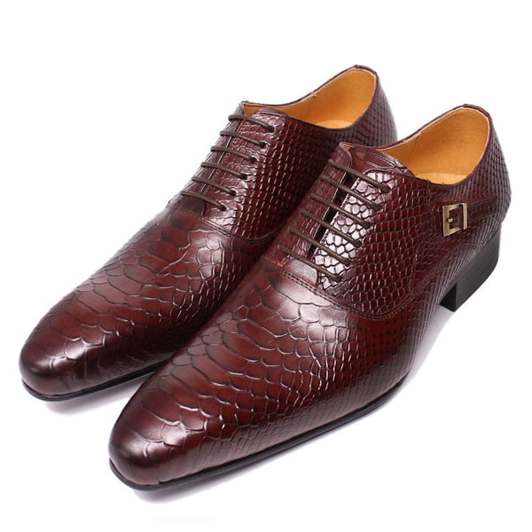 Men's Oxford Classic Style Genuine Leather Burgundy, Black, Brown Leather Lace-up  Dress Shoes